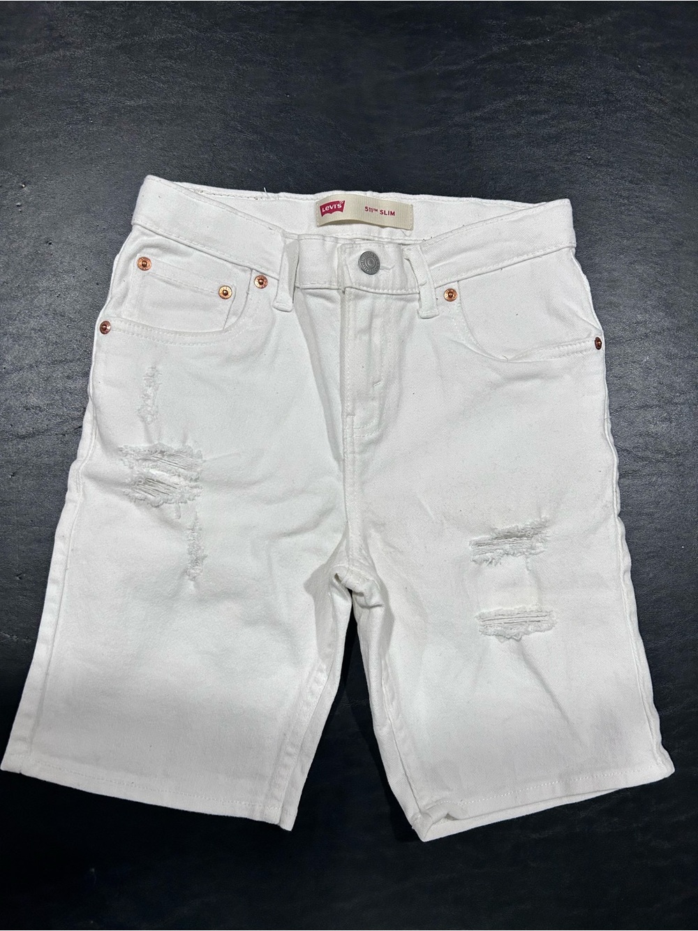 Levi's Kids White Ripped Denim Shorts